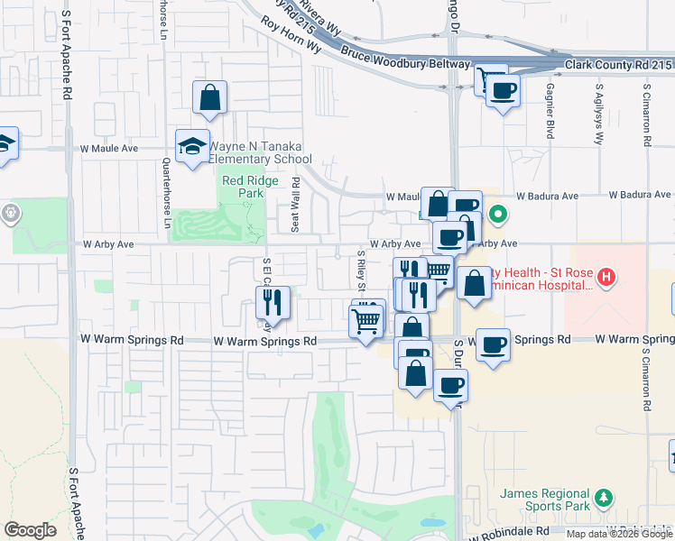 map of restaurants, bars, coffee shops, grocery stores, and more near 8855 West Arby Avenue in Las Vegas