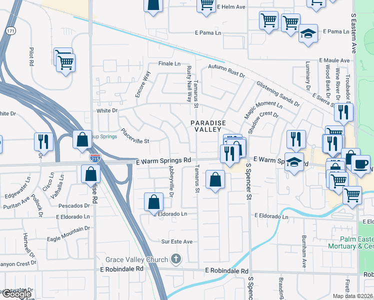 map of restaurants, bars, coffee shops, grocery stores, and more near 7248 Sixshooter Drive in Las Vegas