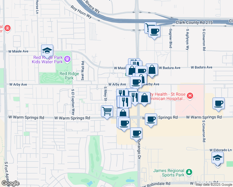 map of restaurants, bars, coffee shops, grocery stores, and more near 7123 South Durango Drive in Las Vegas