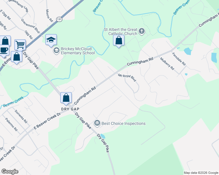 map of restaurants, bars, coffee shops, grocery stores, and more near 1711 Forrester Road in Knoxville