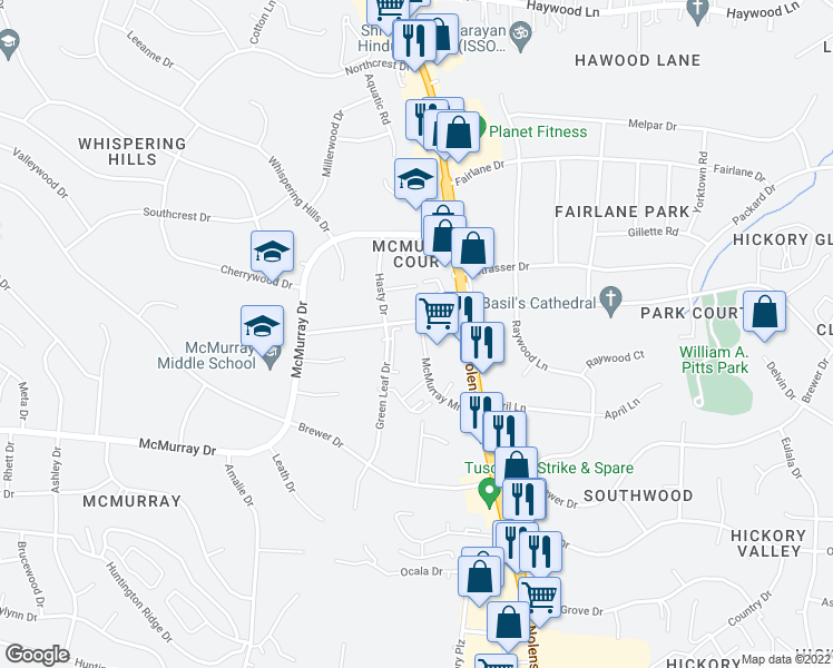 map of restaurants, bars, coffee shops, grocery stores, and more near 415 Tusculum Road in Nashville