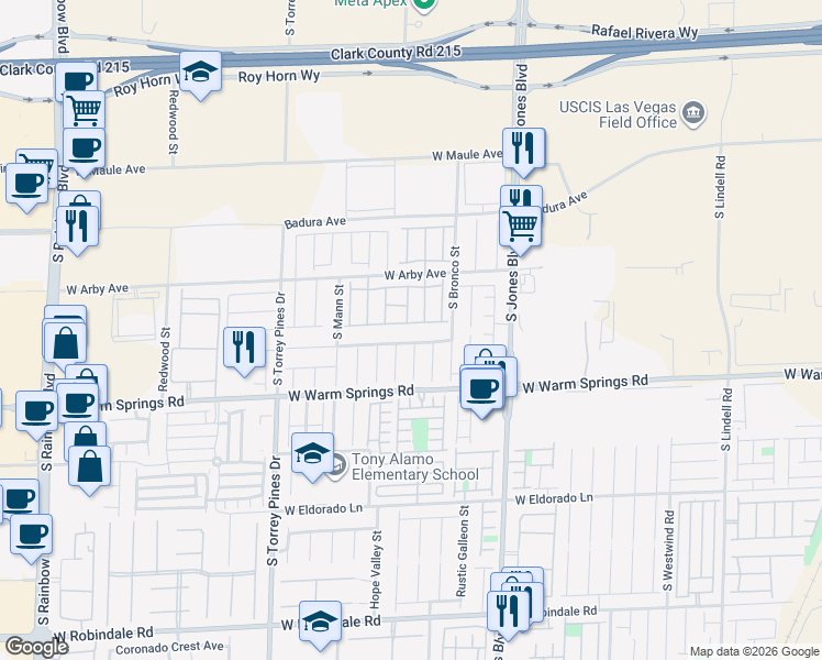 map of restaurants, bars, coffee shops, grocery stores, and more near 6255 West Arby Avenue in Las Vegas