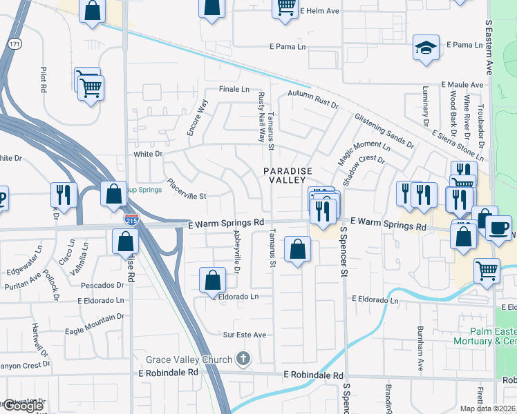 map of restaurants, bars, coffee shops, grocery stores, and more near 7248 Sixshooter Drive in Las Vegas