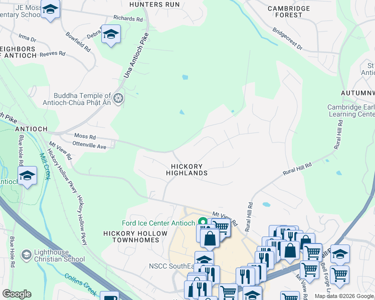 map of restaurants, bars, coffee shops, grocery stores, and more near 4848 Highlander Cove in Nashville