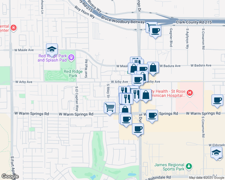 map of restaurants, bars, coffee shops, grocery stores, and more near 7131 South Durango Drive in Las Vegas