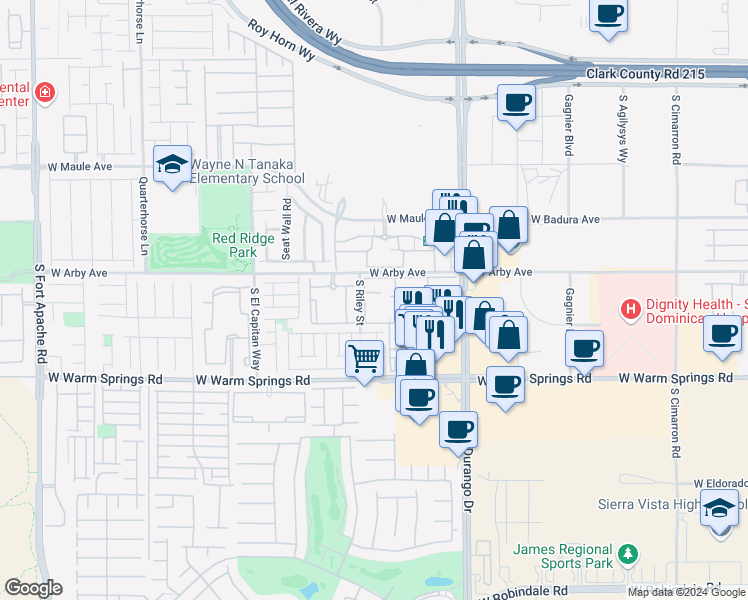 map of restaurants, bars, coffee shops, grocery stores, and more near 7131 South Durango Drive in Las Vegas