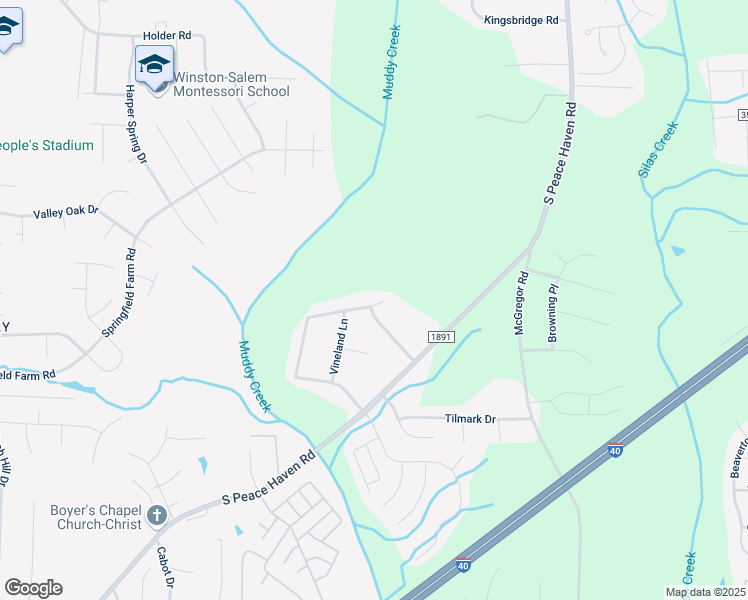 map of restaurants, bars, coffee shops, grocery stores, and more near 600 Woodwind Drive in Winston-Salem