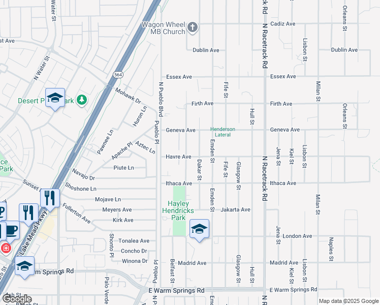 map of restaurants, bars, coffee shops, grocery stores, and more near 423 Cannes Street in Henderson