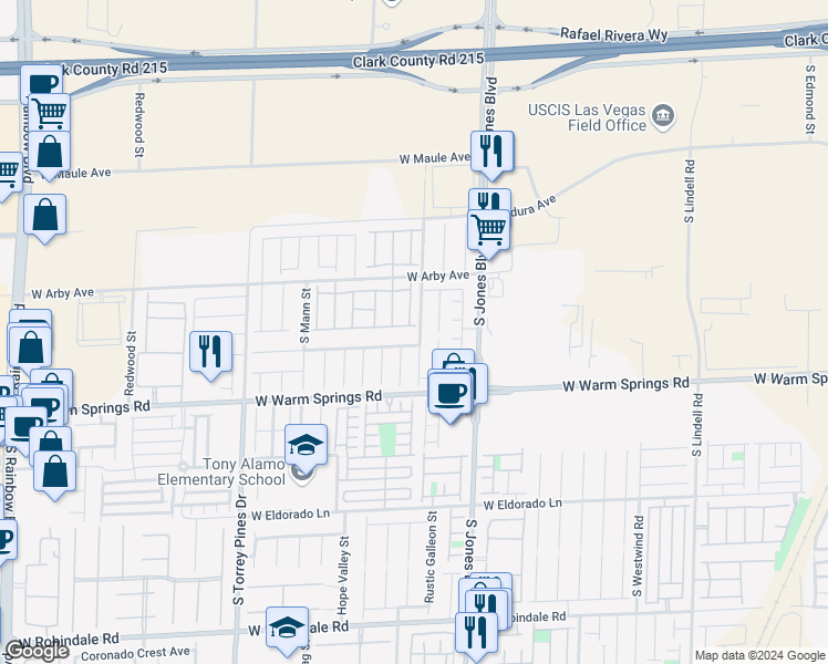 map of restaurants, bars, coffee shops, grocery stores, and more near 6255 West Arby Avenue in Las Vegas