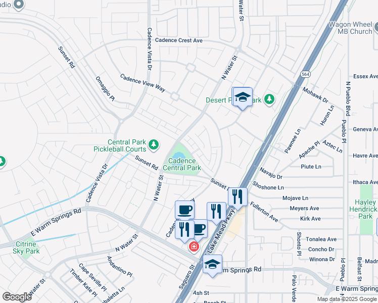 map of restaurants, bars, coffee shops, grocery stores, and more near East Sunset Road in Henderson
