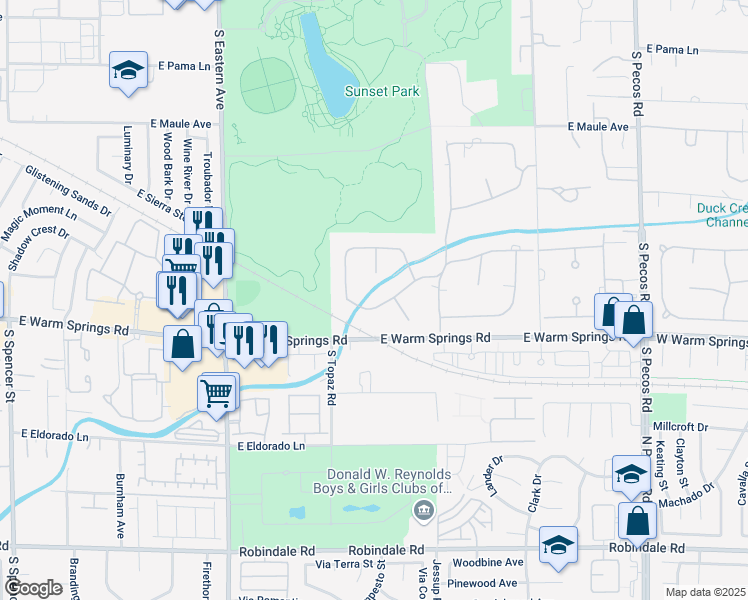 map of restaurants, bars, coffee shops, grocery stores, and more near 2868 Vista Del Sol Avenue in Las Vegas