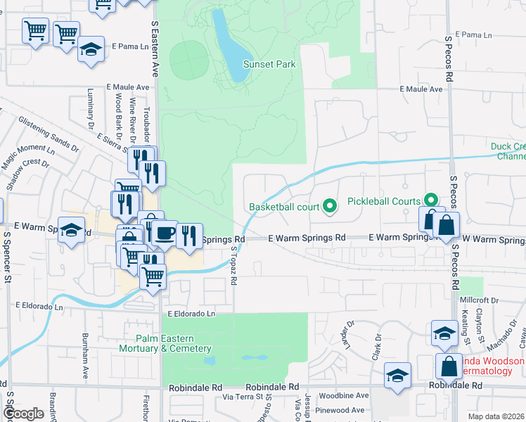 map of restaurants, bars, coffee shops, grocery stores, and more near 2816 Vista Del Sol Avenue in Las Vegas