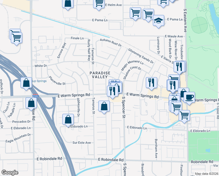 map of restaurants, bars, coffee shops, grocery stores, and more near 7245 Walnut Ridge Circle in Las Vegas