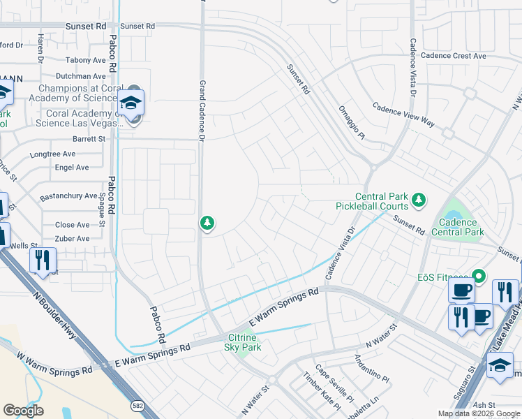 map of restaurants, bars, coffee shops, grocery stores, and more near 406 Grand Toccata Street in Henderson