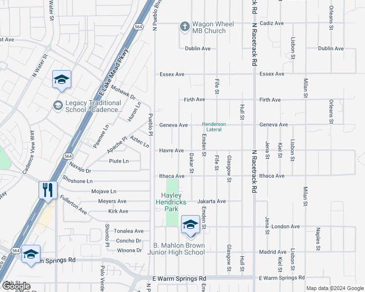 map of restaurants, bars, coffee shops, grocery stores, and more near 423 Cannes Street in Henderson