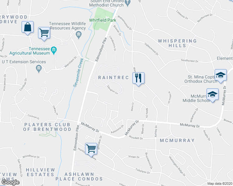 map of restaurants, bars, coffee shops, grocery stores, and more near 1602 Ellington Circle in Nashville