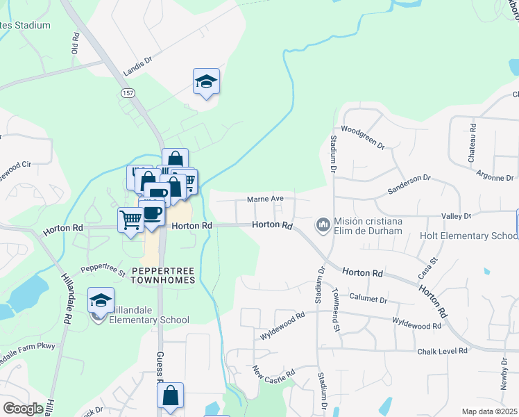 map of restaurants, bars, coffee shops, grocery stores, and more near 4210 Oran Avenue in Durham