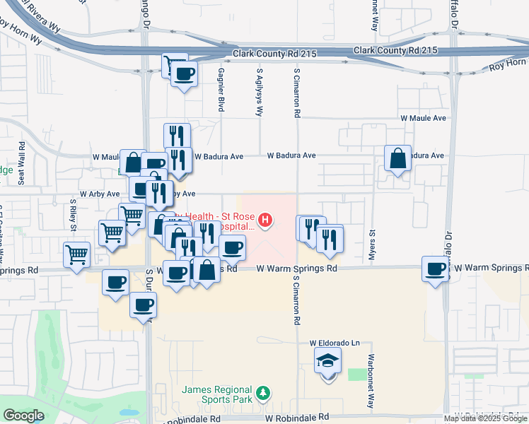 map of restaurants, bars, coffee shops, grocery stores, and more near 8285 West Arby Avenue in Las Vegas