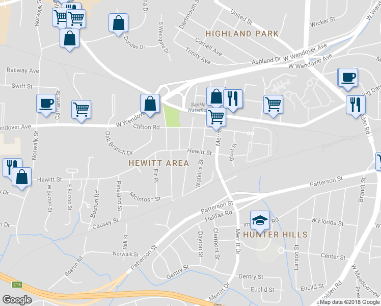 map of restaurants, bars, coffee shops, grocery stores, and more near 901 Cranbrook Street in Greensboro