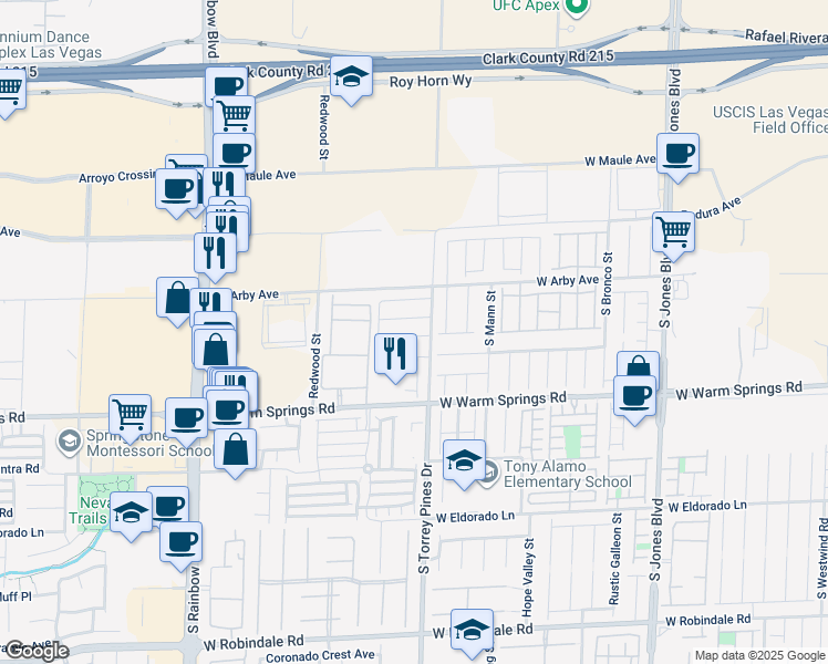 map of restaurants, bars, coffee shops, grocery stores, and more near 6526 Foley Estate Avenue in Las Vegas