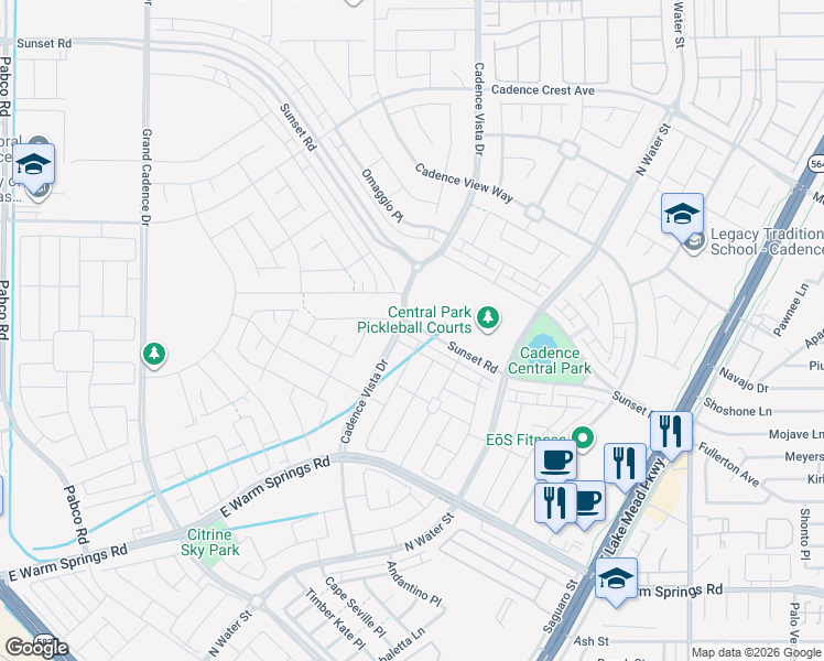 map of restaurants, bars, coffee shops, grocery stores, and more near 809 East Sunset Road in Henderson