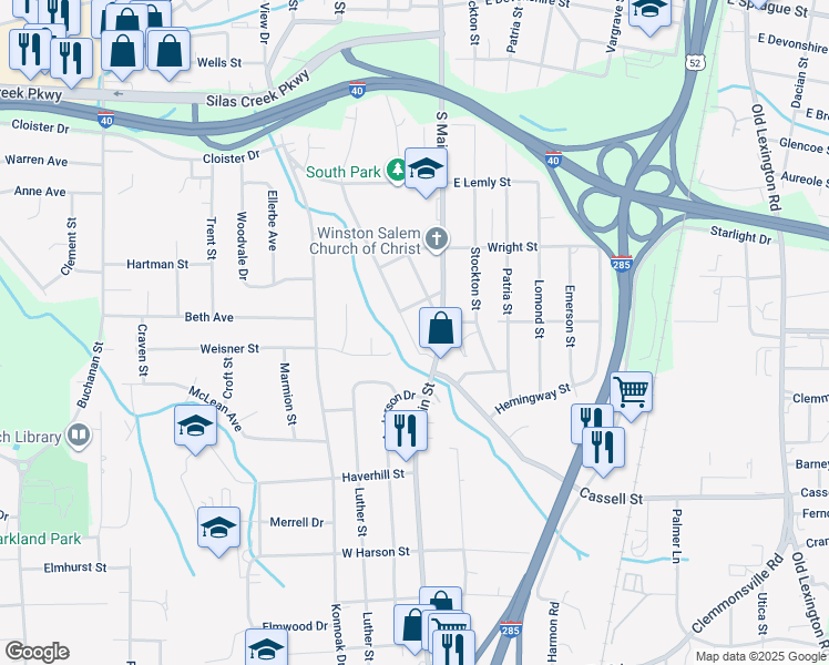 map of restaurants, bars, coffee shops, grocery stores, and more near 2923 Edwards Street in Winston-Salem