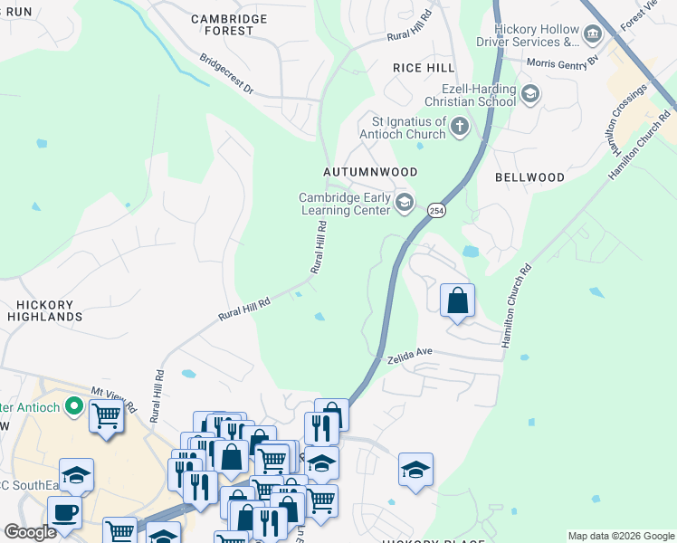 map of restaurants, bars, coffee shops, grocery stores, and more near 1306 Rural Hill Road in Nashville