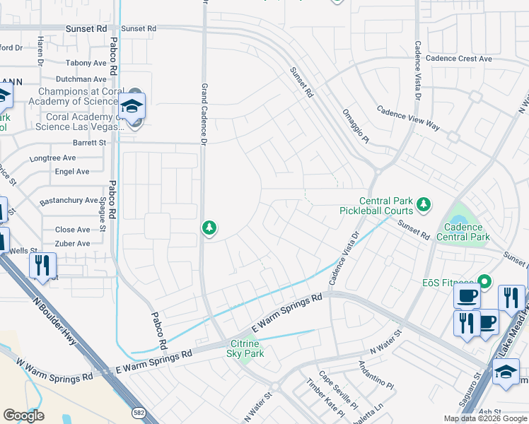 map of restaurants, bars, coffee shops, grocery stores, and more near East Warm Springs Road in Henderson