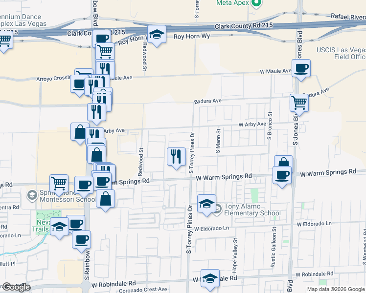map of restaurants, bars, coffee shops, grocery stores, and more near 6526 Foley Estate Avenue in Las Vegas