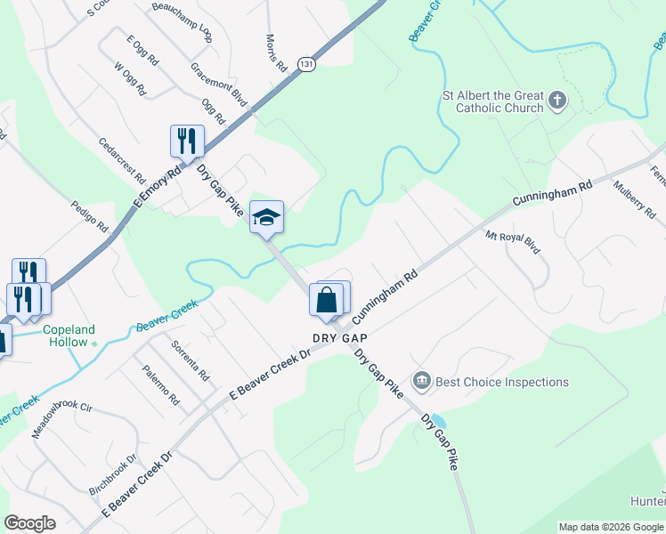 map of restaurants, bars, coffee shops, grocery stores, and more near 1726 Dry Gap Pike in Knoxville