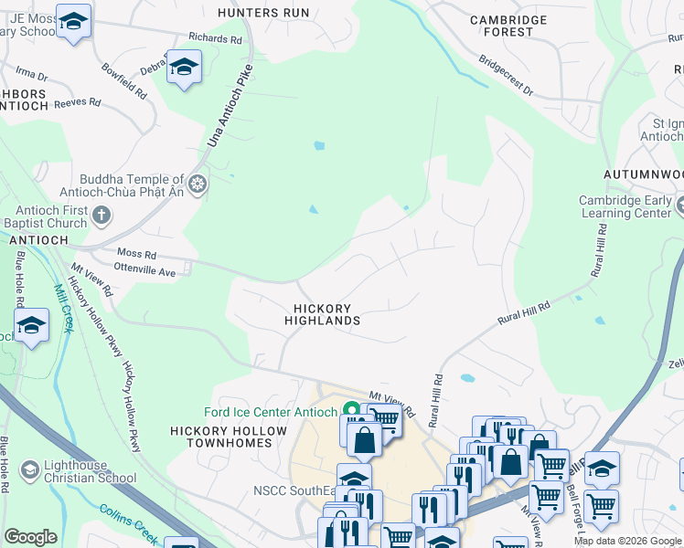 map of restaurants, bars, coffee shops, grocery stores, and more near 4848 Highlander Cove in Nashville