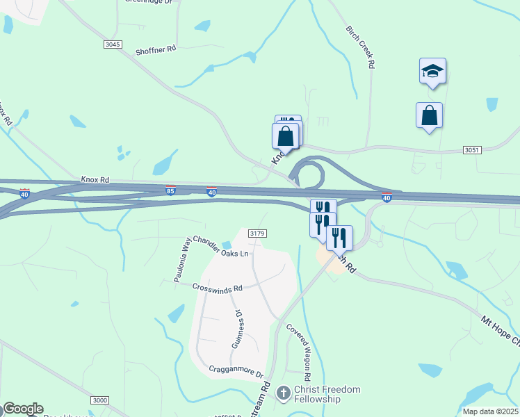 map of restaurants, bars, coffee shops, grocery stores, and more near 1300 Covered Wagon Road in McLeansville