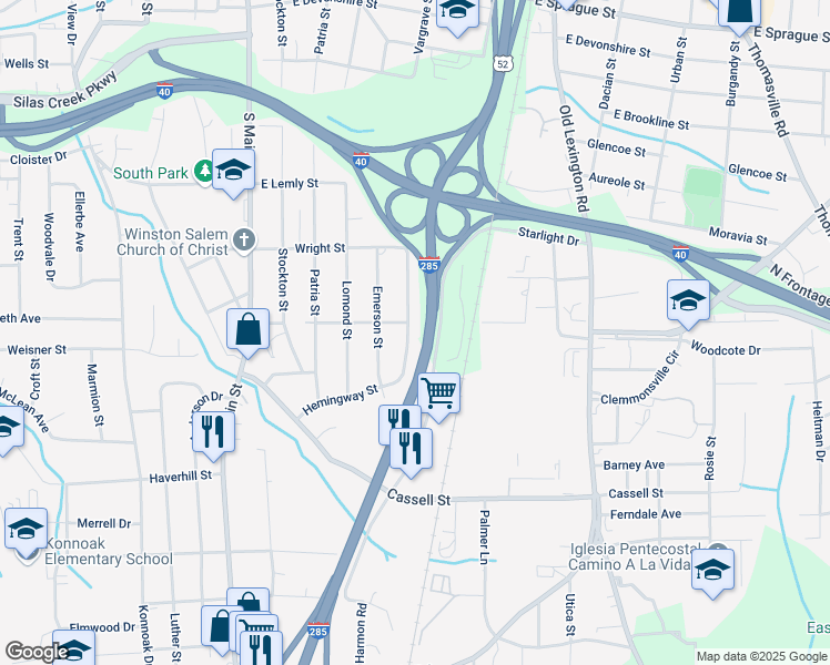map of restaurants, bars, coffee shops, grocery stores, and more near 436 Hemingway Street in Winston-Salem