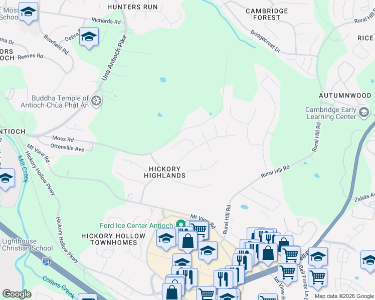 map of restaurants, bars, coffee shops, grocery stores, and more near 5141 Highlander Drive in Nashville