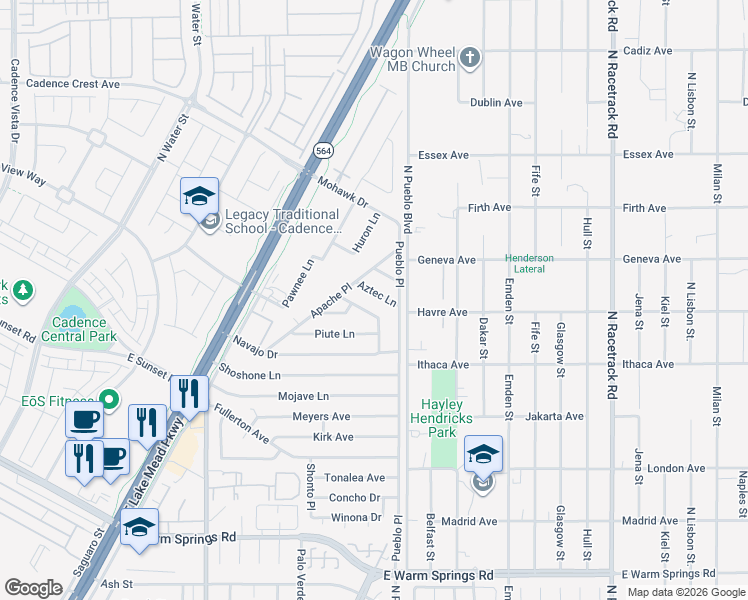 map of restaurants, bars, coffee shops, grocery stores, and more near 277 Aztec Lane in Henderson
