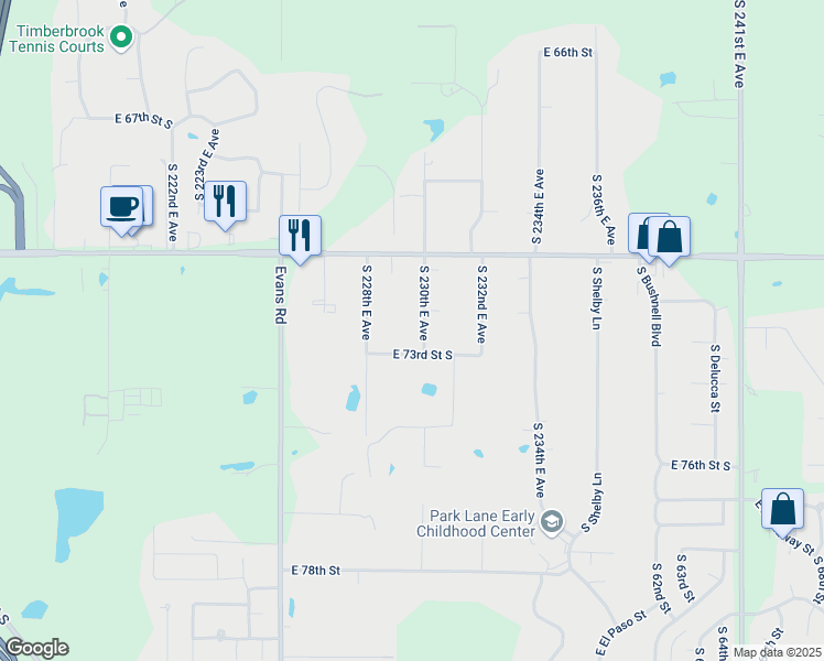map of restaurants, bars, coffee shops, grocery stores, and more near 7220 South 230th East Avenue in Broken Arrow