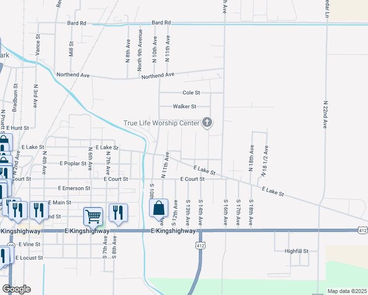 map of restaurants, bars, coffee shops, grocery stores, and more near 311 North 12th Avenue in Paragould