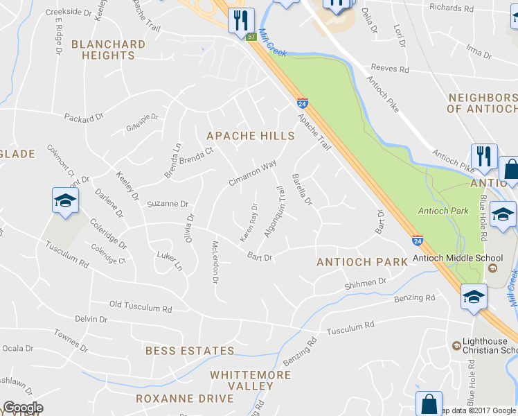 map of restaurants, bars, coffee shops, grocery stores, and more near 4958 Karen Ray Drive in Nashville