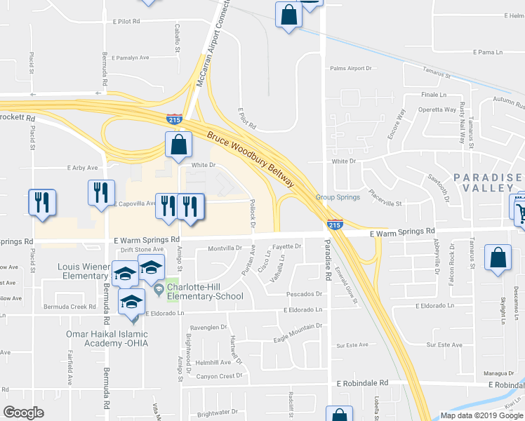 map of restaurants, bars, coffee shops, grocery stores, and more near 7250 Pollock Drive in Las Vegas