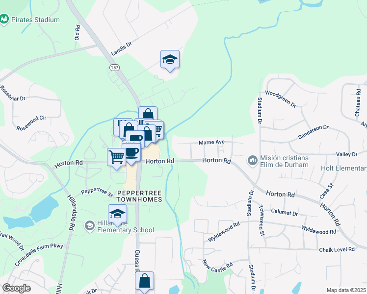 map of restaurants, bars, coffee shops, grocery stores, and more near 1335 Marne Avenue in Durham