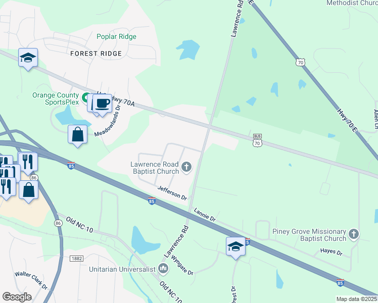 map of restaurants, bars, coffee shops, grocery stores, and more near 1802 Adams Place in Hillsborough