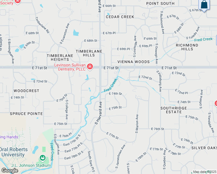 map of restaurants, bars, coffee shops, grocery stores, and more near 3324 East 73rd Street in Tulsa