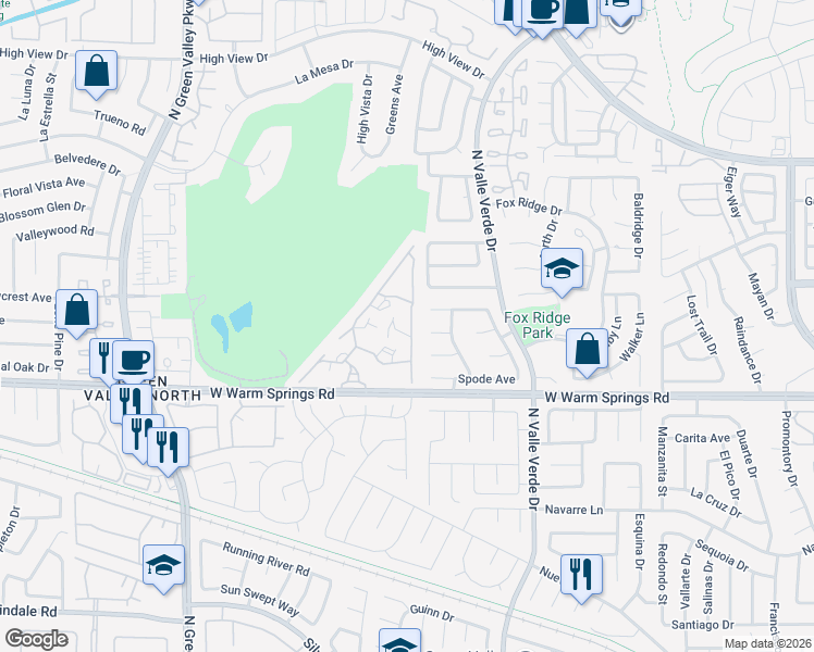 map of restaurants, bars, coffee shops, grocery stores, and more near 2050 West Warm Springs Road in Henderson