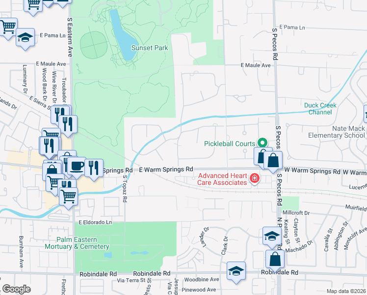 map of restaurants, bars, coffee shops, grocery stores, and more near 7220 Mira Vista Street in Las Vegas
