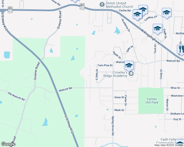 map of restaurants, bars, coffee shops, grocery stores, and more near 800 Brighten Street in Paragould