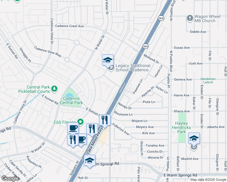 map of restaurants, bars, coffee shops, grocery stores, and more near 478 Barcarolle Lane in Henderson