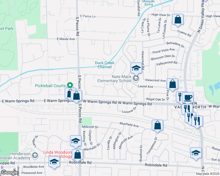 map of restaurants, bars, coffee shops, grocery stores, and more near 5 Quail Hollow Drive in Henderson