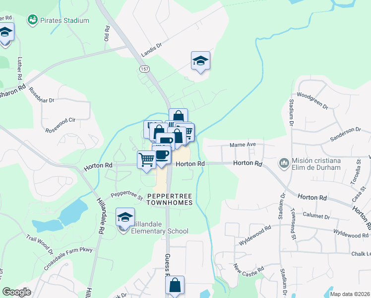 map of restaurants, bars, coffee shops, grocery stores, and more near 3808 Guess Road in Durham