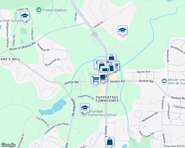 map of restaurants, bars, coffee shops, grocery stores, and more near 3835 Guess Road in Durham