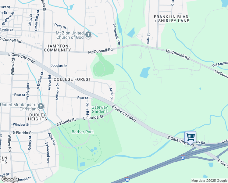 map of restaurants, bars, coffee shops, grocery stores, and more near 2721 Aster Drive in Greensboro